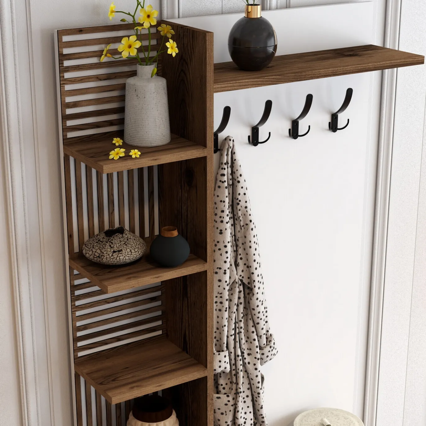 Garderobemeubel Viyana Melamine Walnoot Wit