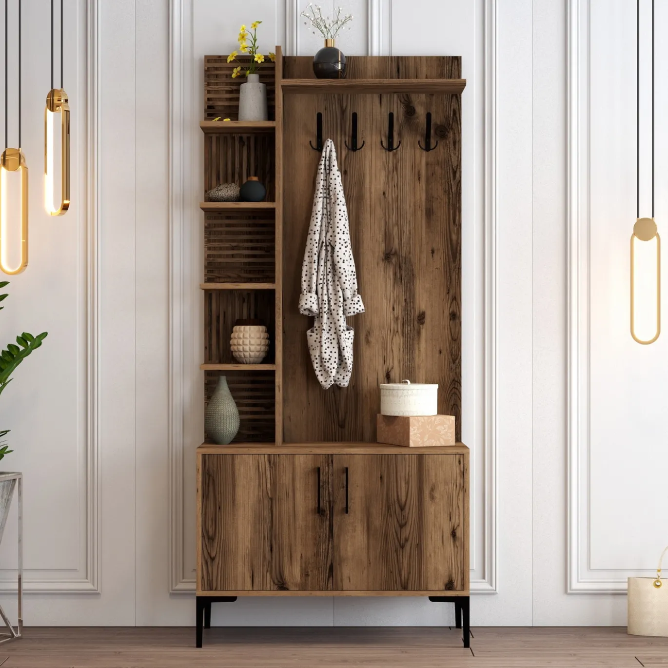 Garderobemeubel Viyana Melamine Walnoot