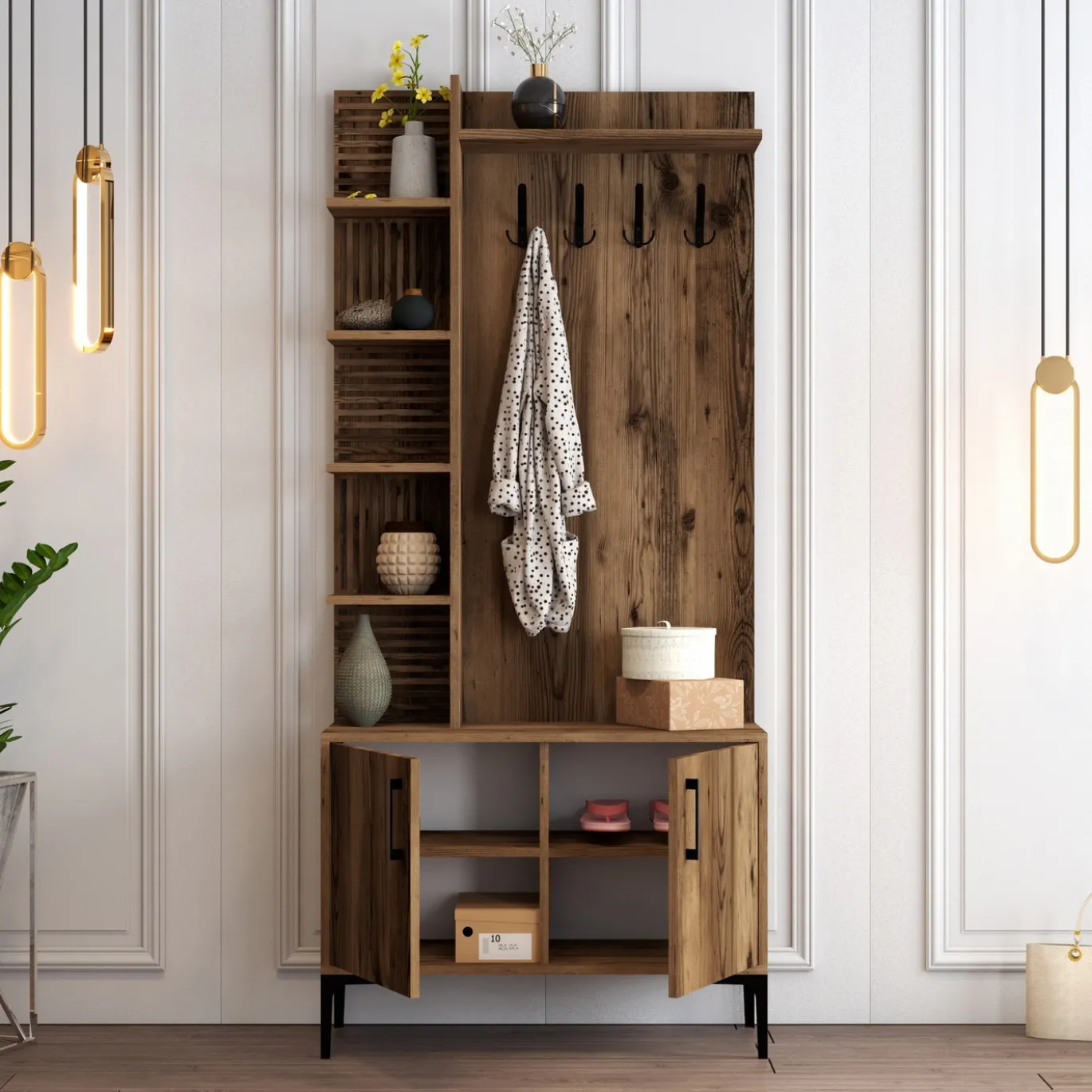 Garderobemeubel Viyana Melamine Walnoot