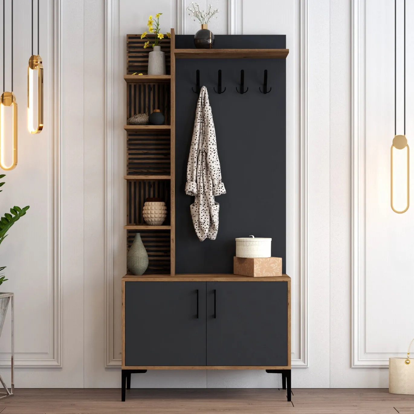 Garderobemeubel Viyana Melamine Walnoot Antraciet
