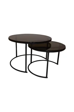 Haans Salontafel Metro Glas Metaal Zwart Set van 2
