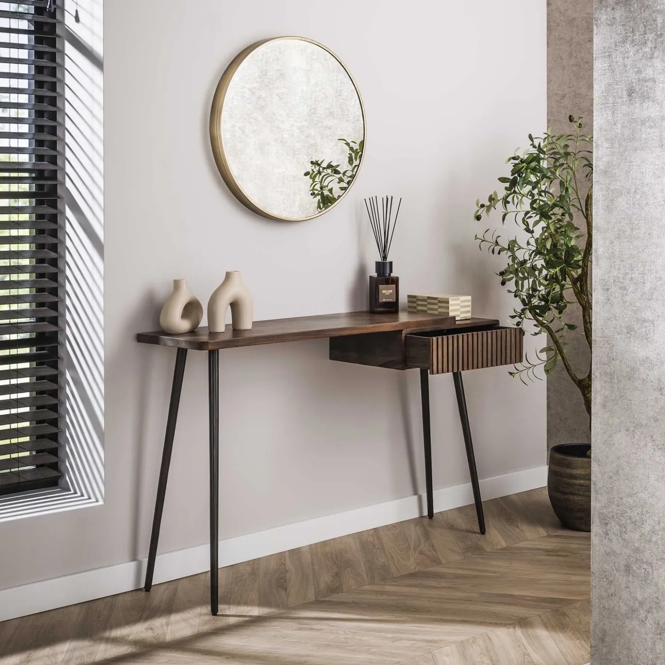 Hal-/kaptafel Carve 1 Lade Massief Acacia Bruin - Giga Meubel