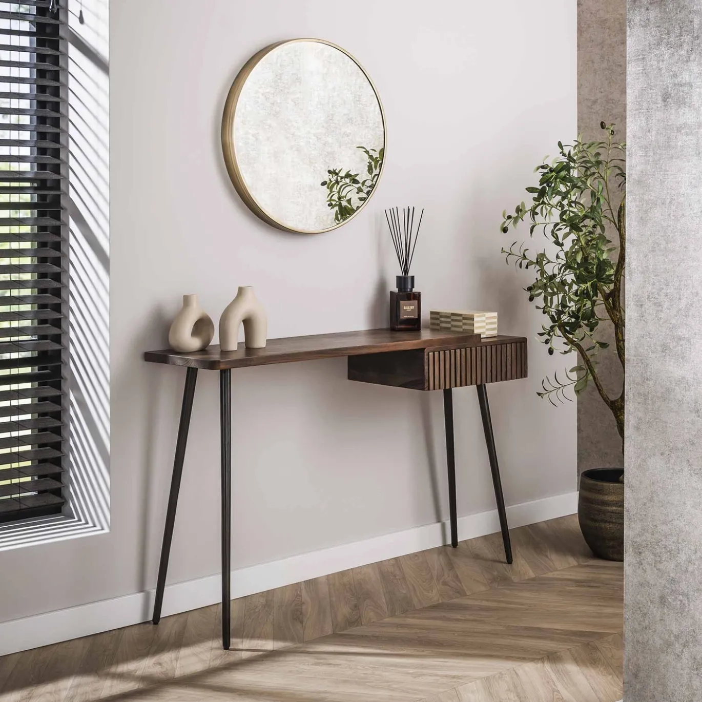 Hal-/kaptafel Carve 1 Lade Massief Acacia Bruin - Giga Meubel