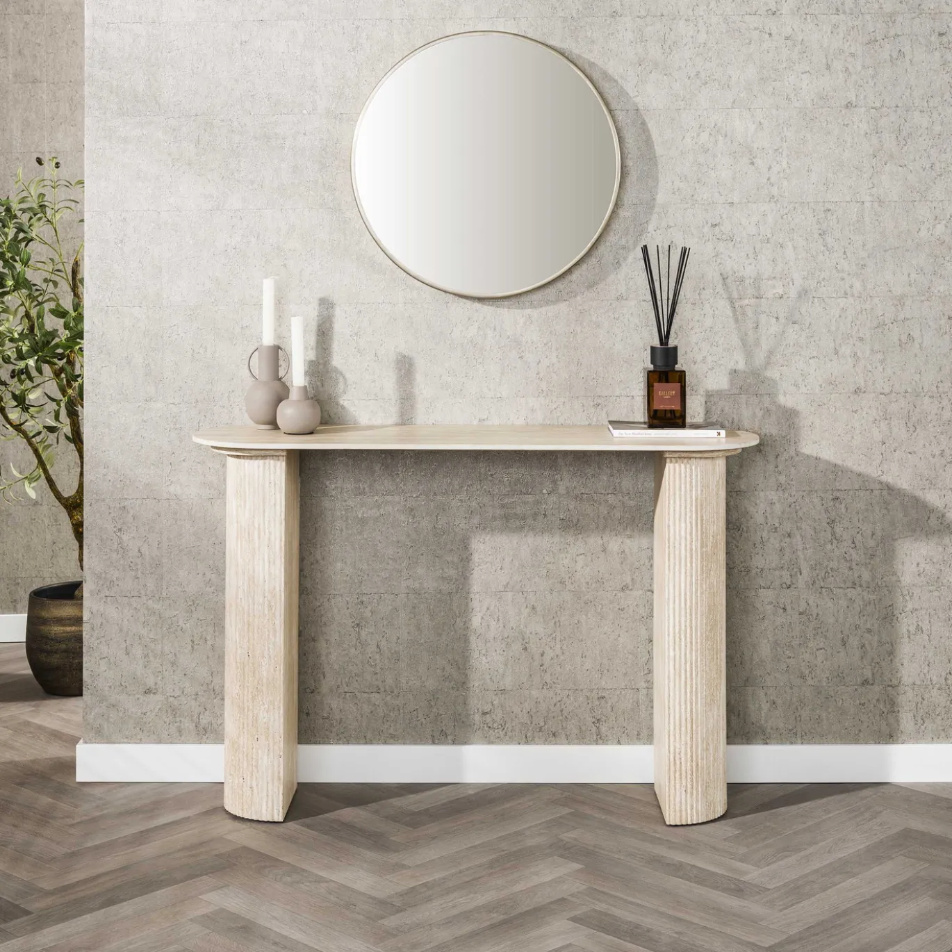 Hal/kaptafel Romano Arch Keramiek Travertin - Giga Meubel