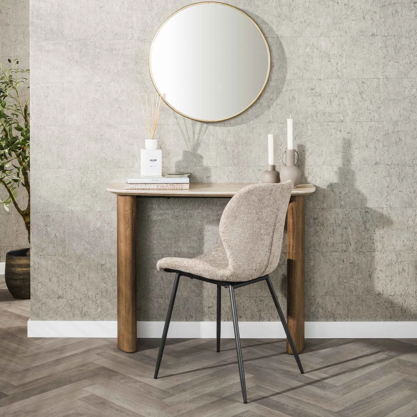 Hal-/kaptafel Romano Curvo Keramiek Travertin - Giga Meubel