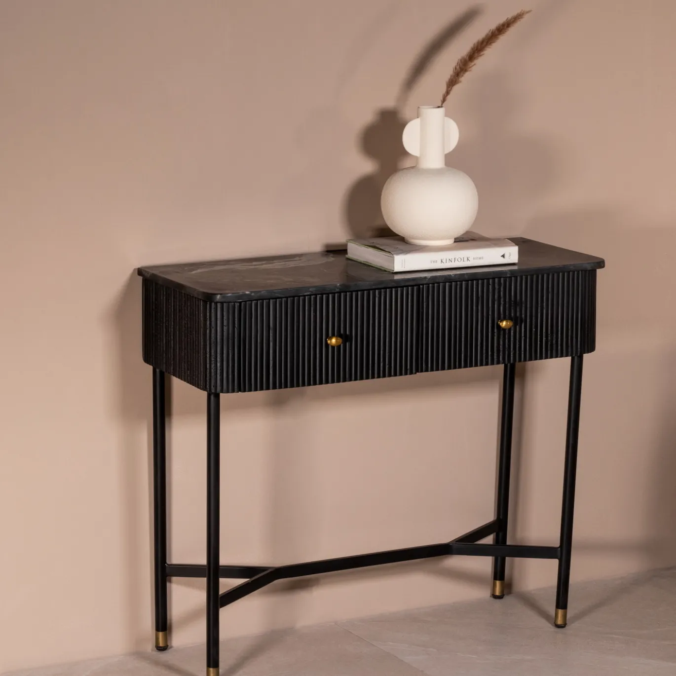 Halkastje Japandi Zwart met Marmer 90cm - Giga Meubel