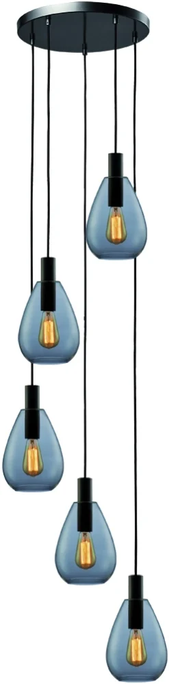 Hanglamp Anita 5-Lichts Getrapt Smoke Glas - Giga Meubel