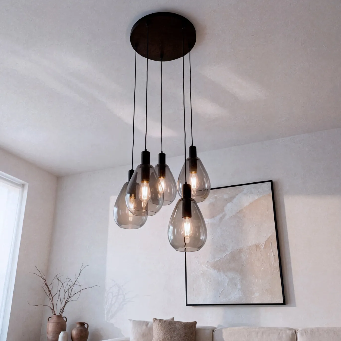 Hanglamp Anita 5-Lichts Getrapt Smoke Glas - Giga Meubel