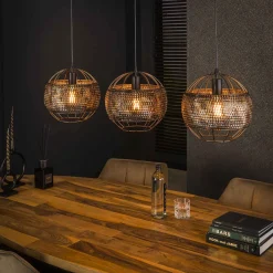 Hanglamp Armor Open 3-Lichts Zwart/Bruin - Giga Meubel