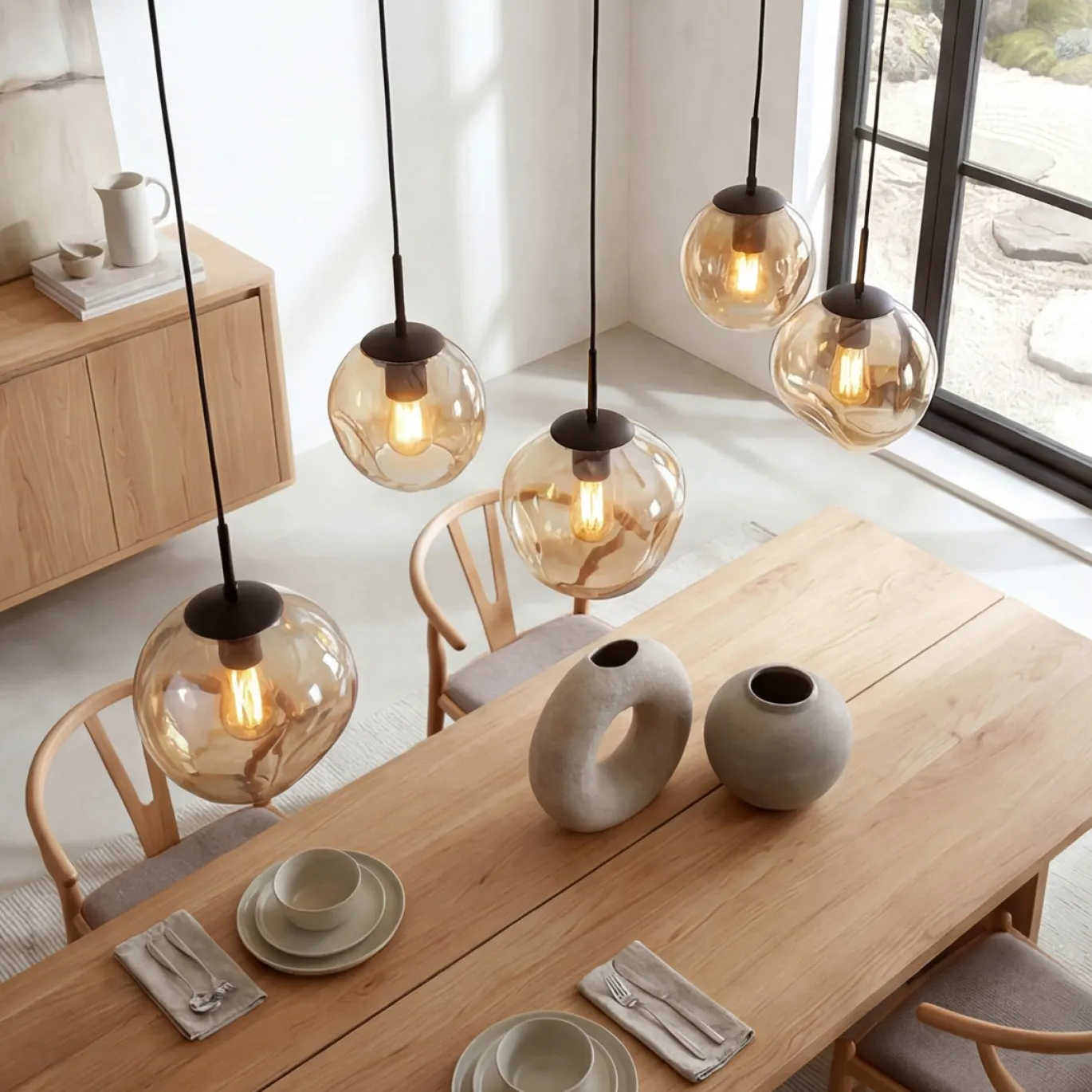 Hanglamp Bart 5-Lichts Amber Glas - Giga Meubel