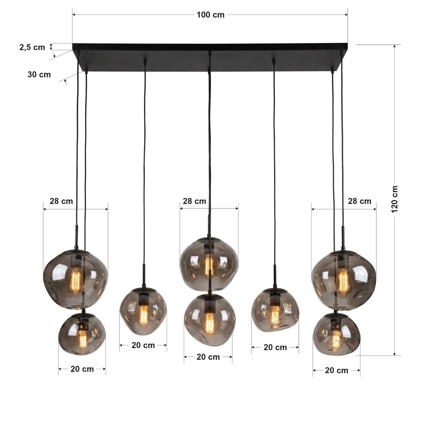 Hanglamp Bart 8-Lichts Smoke Glas - Giga Meubel
