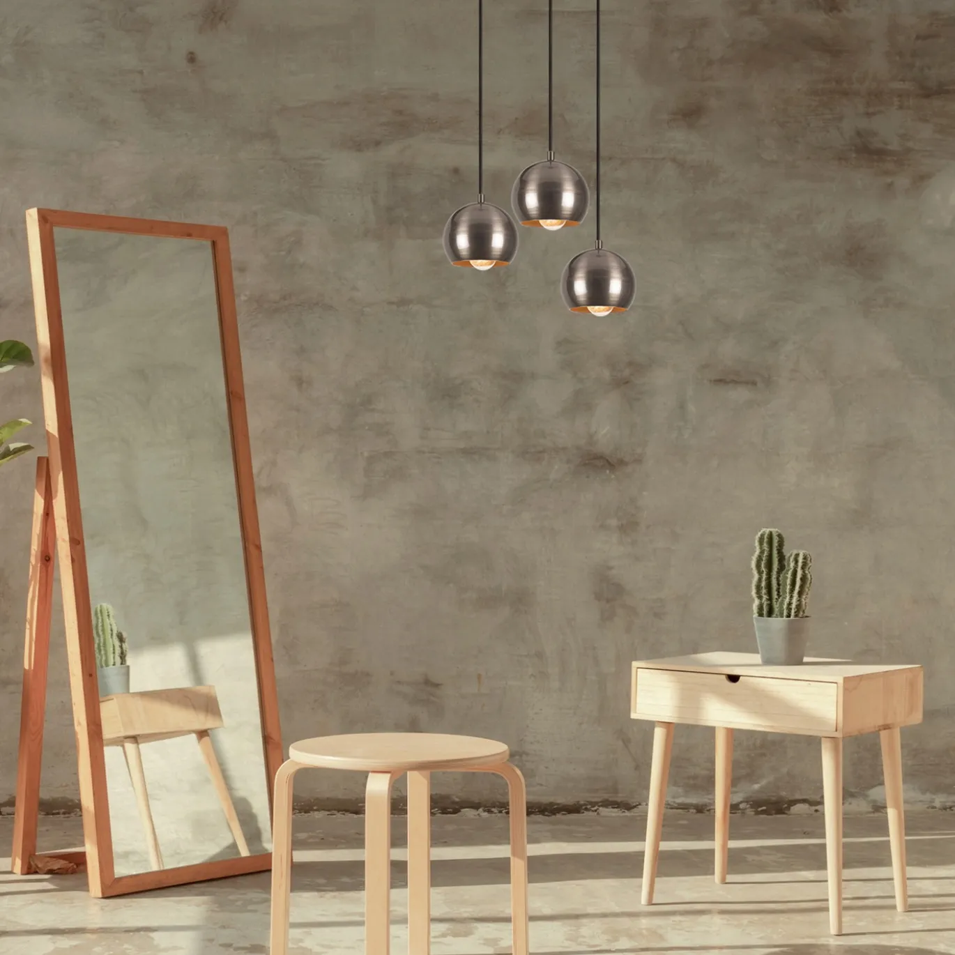 Hanglamp Berceste Bol 3-Lichts Getrapt Platinum