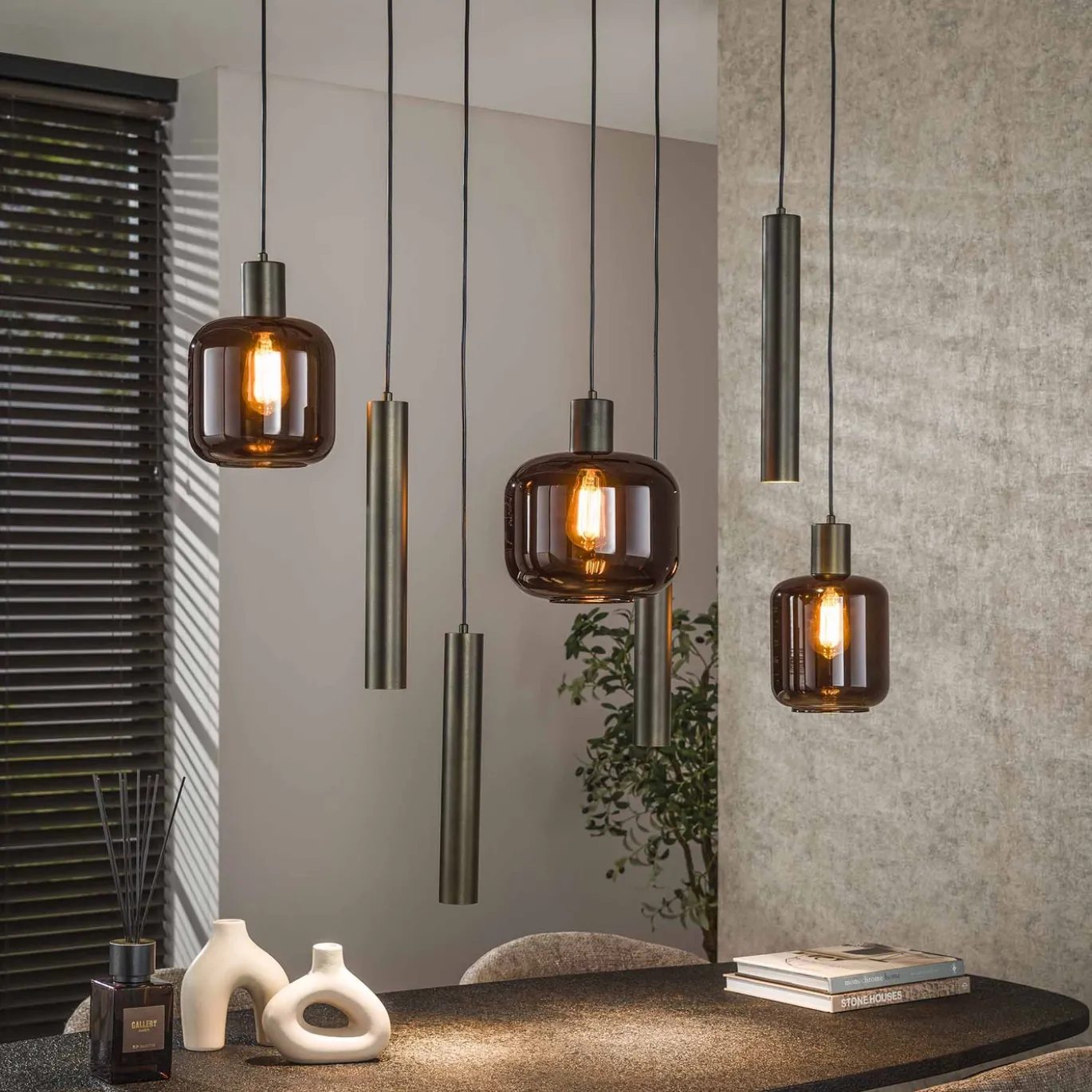 Hanglamp Bronza Mix 4+3-Lichts Bruin - Giga Meubel