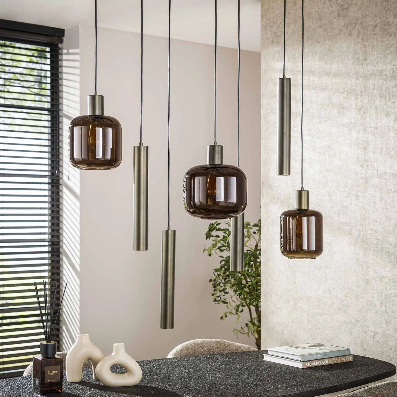 Hanglamp Bronza Mix 4+3-Lichts Bruin - Giga Meubel