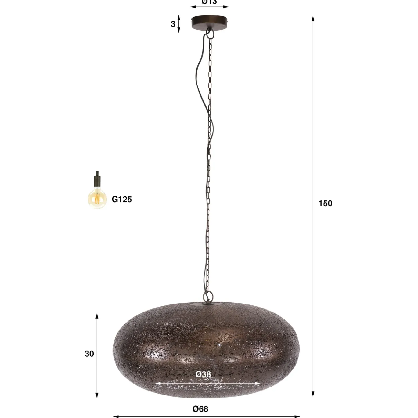 Hanglamp Cielo 1-lichts Antiek Koper Ø68cm - Giga Meubel