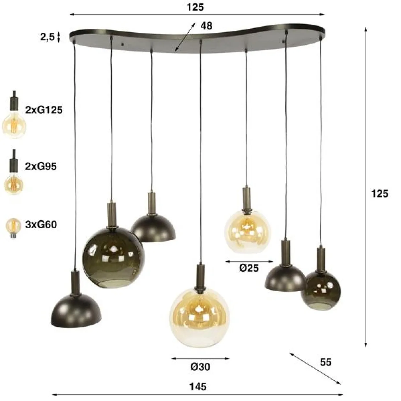 Hanglamp Cluster 4+3-lichts Sienna Bruin - Giga Meubel