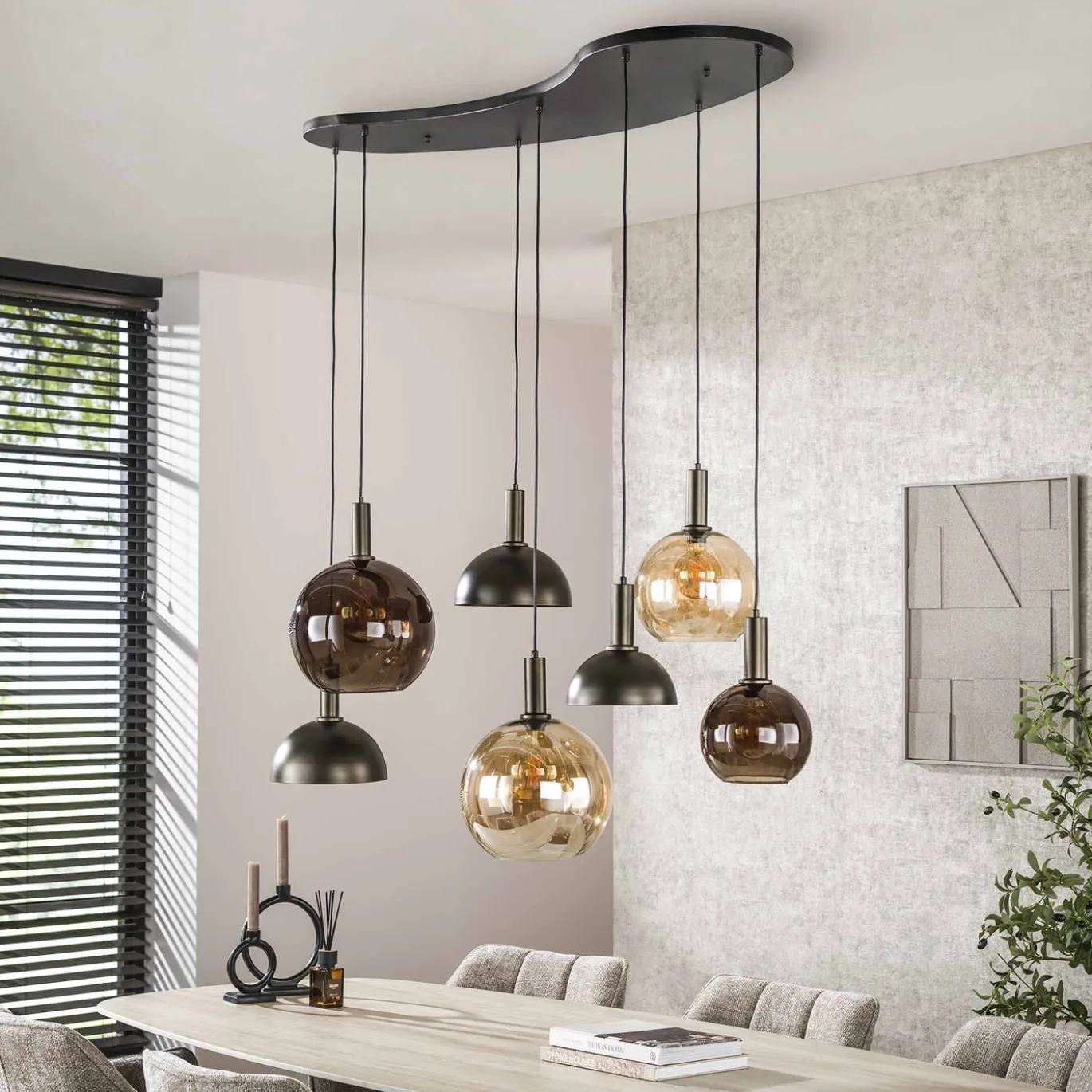 Hanglamp Cluster 4+3-lichts Sienna Bruin - Giga Meubel