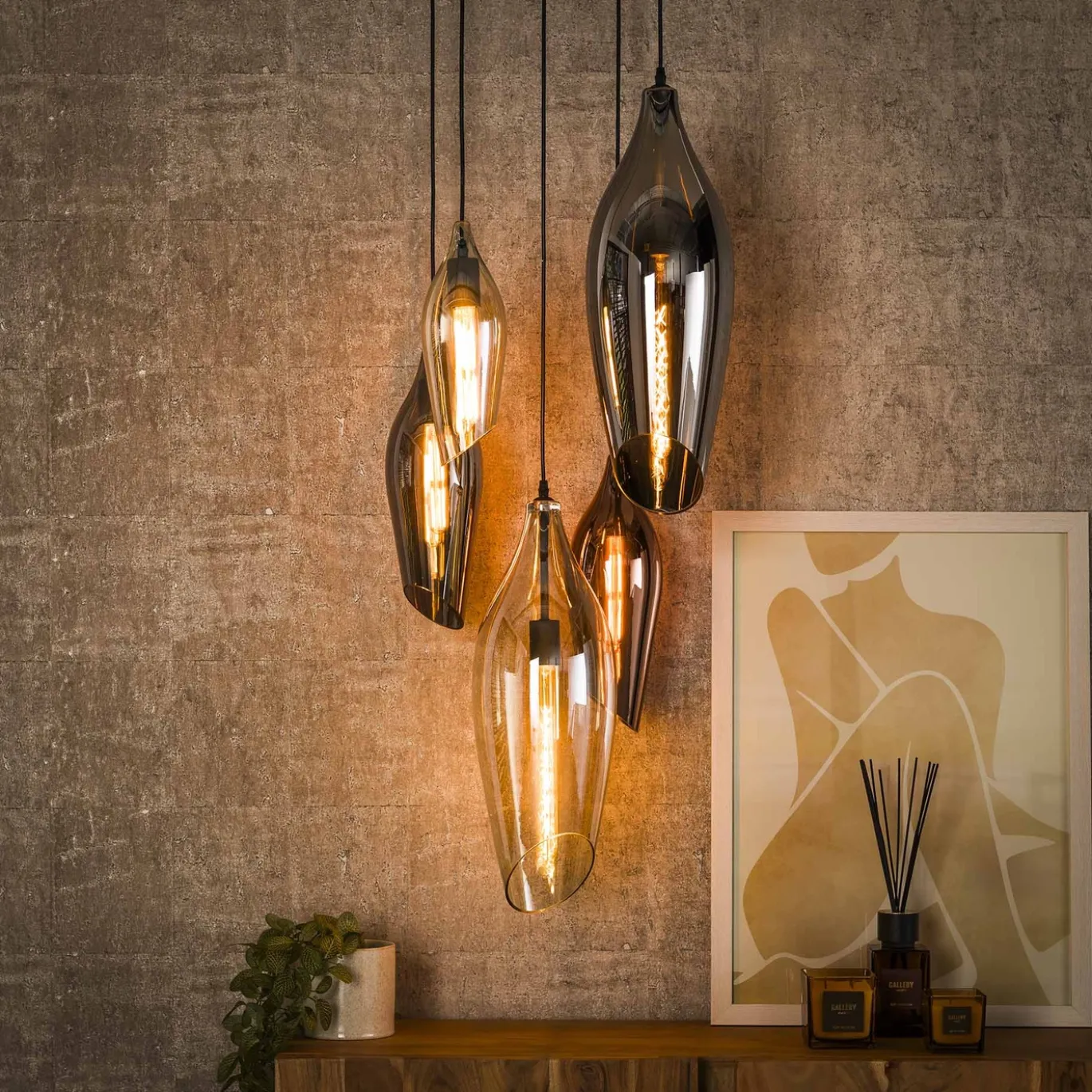 Hanglamp Cocoon Mix 5-Lichts Getrapt Glas - Giga Meubel