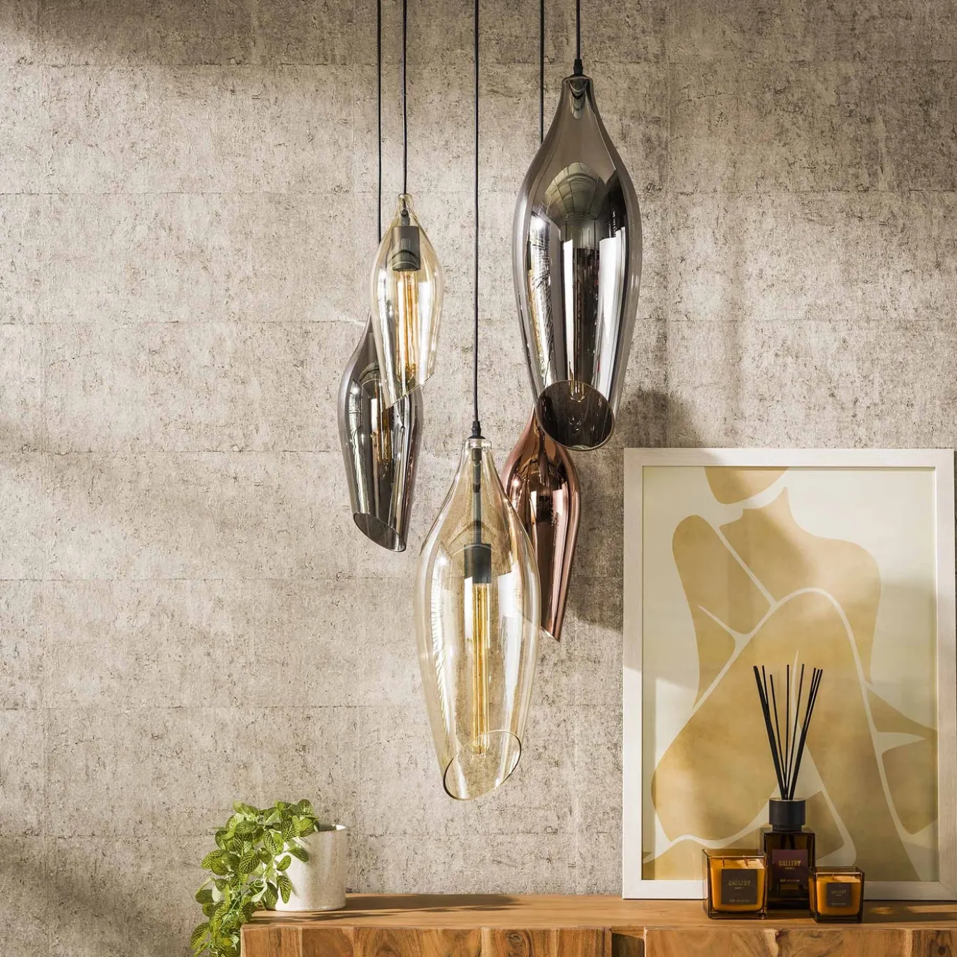 Hanglamp Cocoon Mix 5-Lichts Getrapt Glas - Giga Meubel
