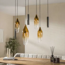 Hanglamp Cocoon Pendel 4+3-lichts Sienna Bruin-shaded - Giga Meubel