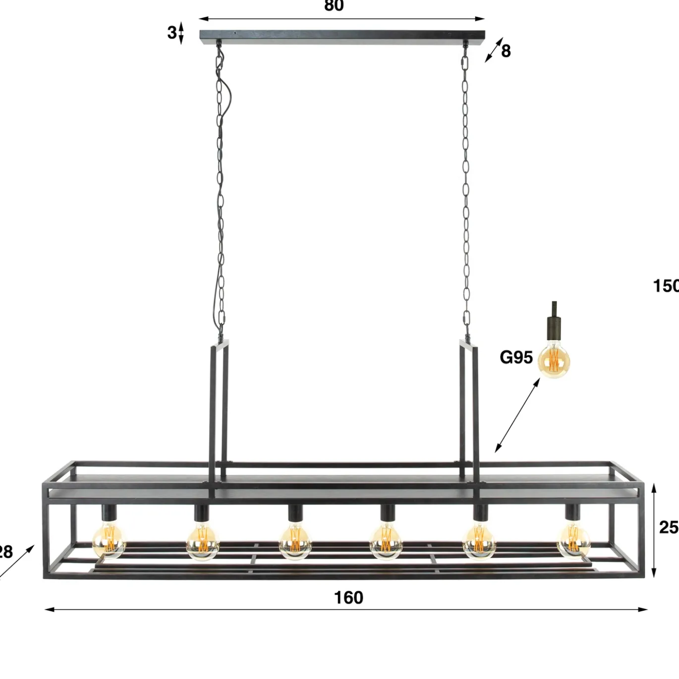 Hanglamp Decorate 6-Lichts Charcoal - Giga Meubel