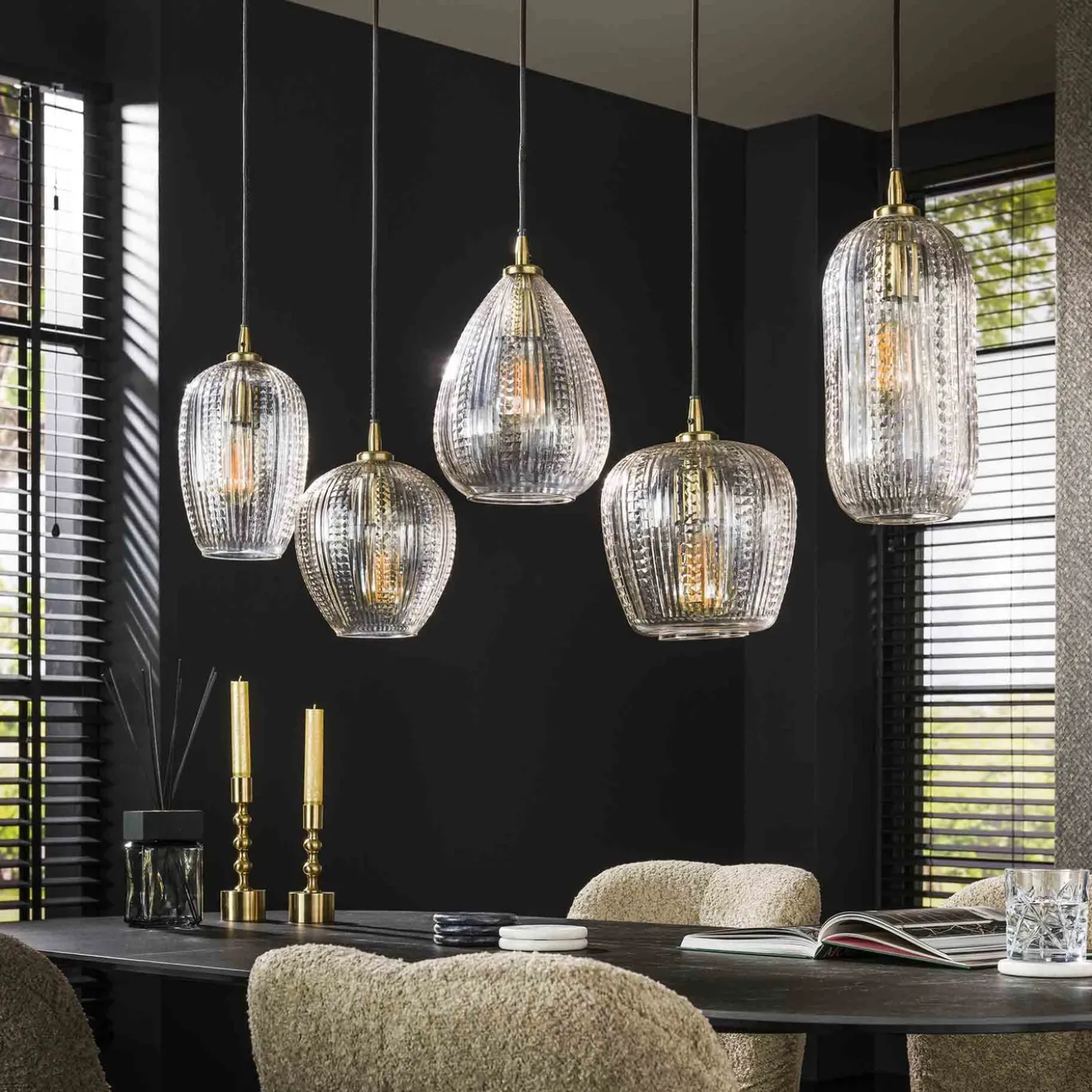 Hanglamp Diamond Grain Mix 5-Lichts Glas