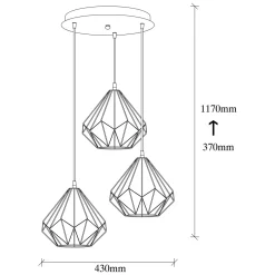 Hanglamp Diamond 3-Lichts Getrapt Zwart