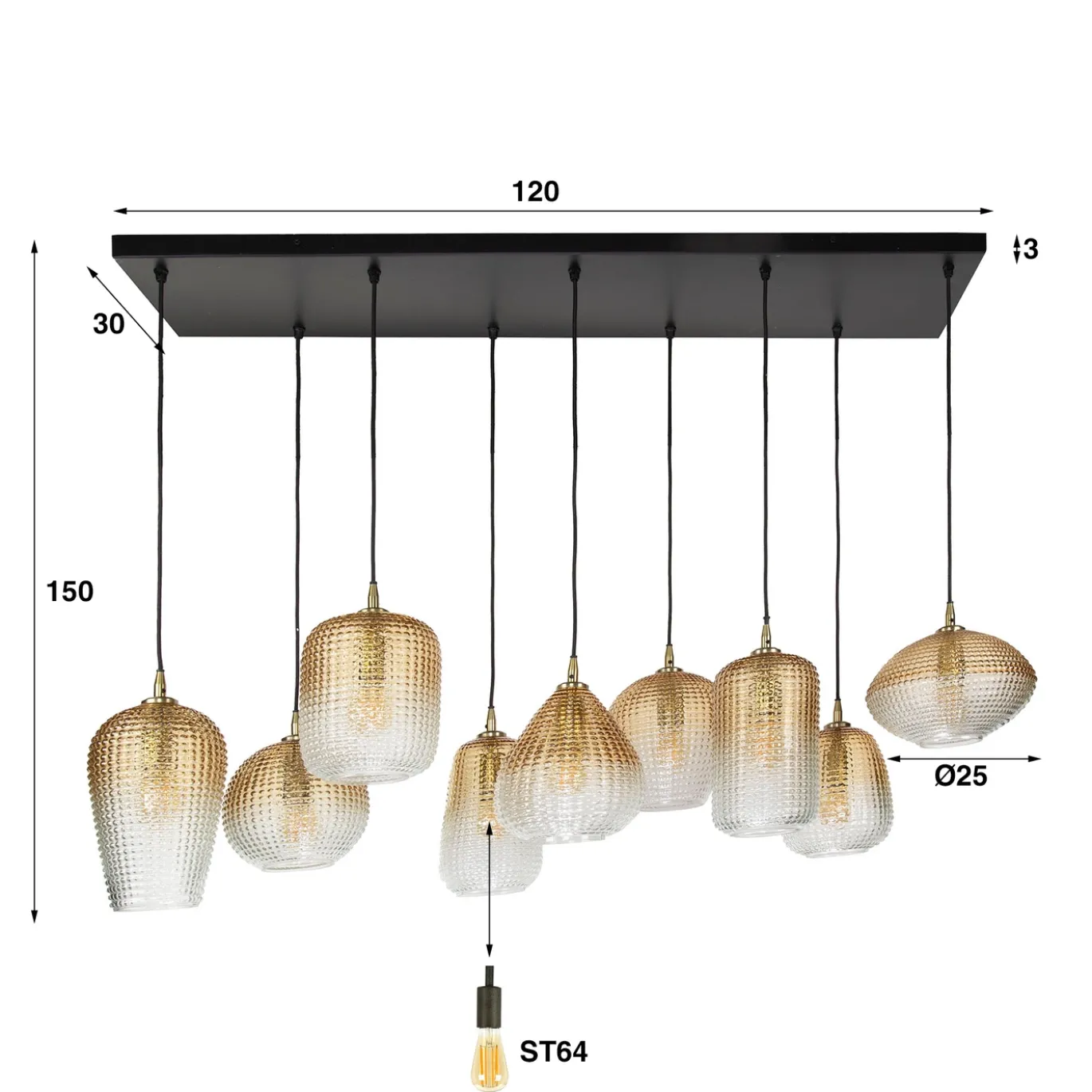 Hanglamp Dot Pattern 9-Lichts Amberkleurig Glas - Giga Meubel