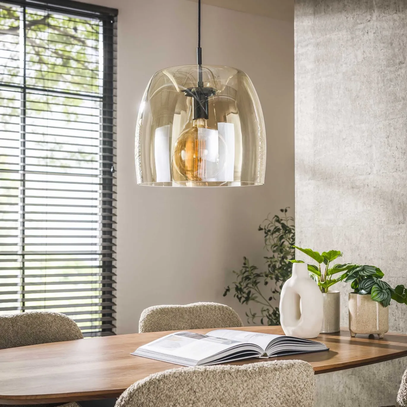 Hanglamp Drift Glass 1-Lichts Amber - Giga Meubel