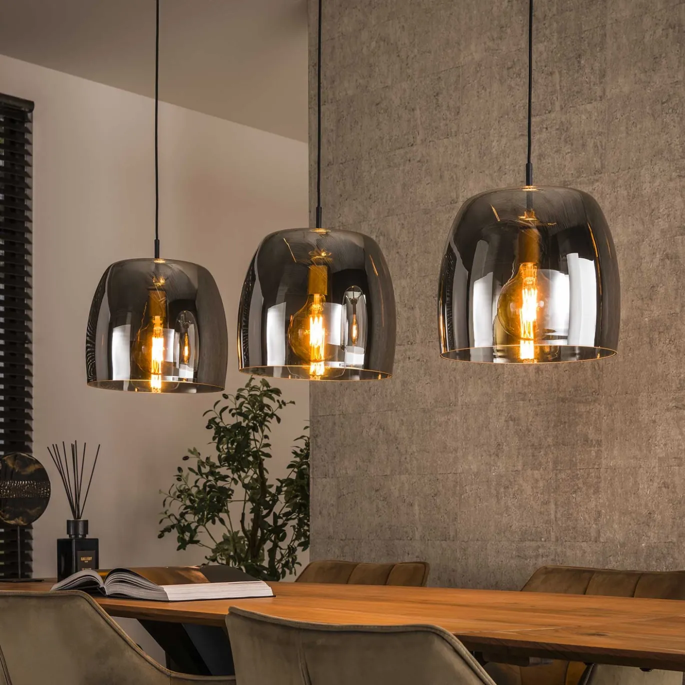 Hanglamp Drift Glass 3-Lichts Smoke - Giga Meubel