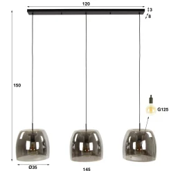 Hanglamp Drift Glass 3-Lichts Smoke - Giga Meubel