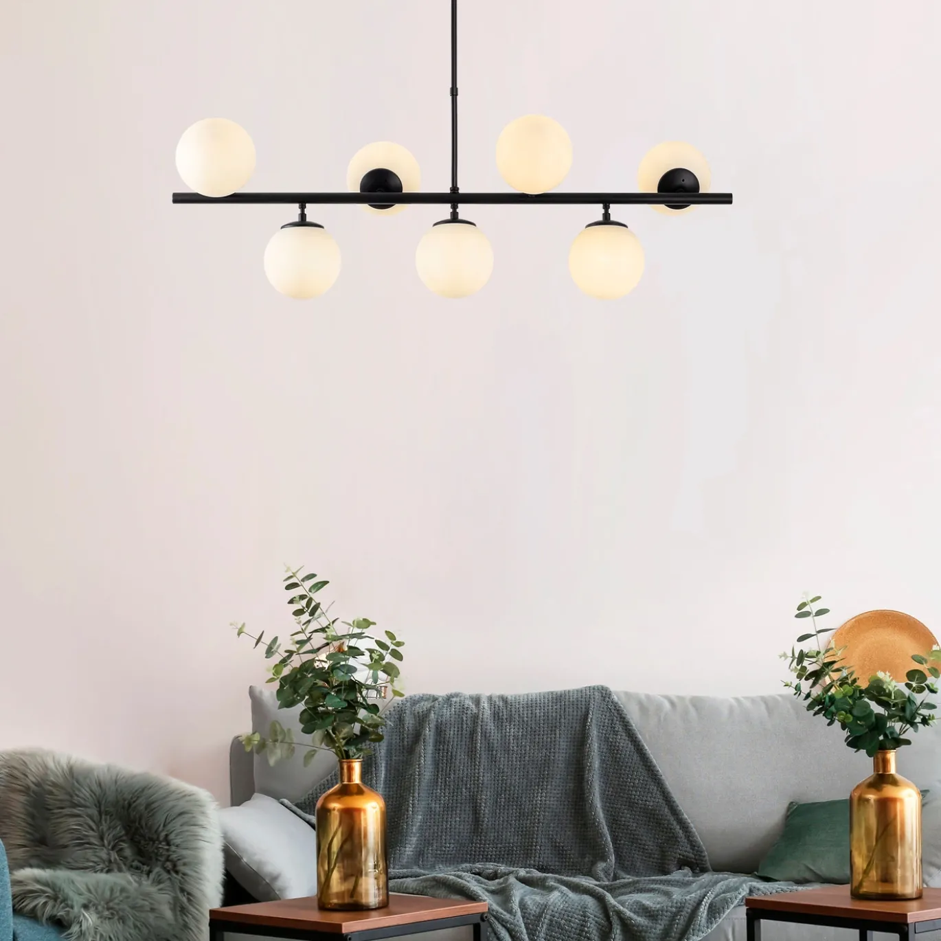 Hanglamp Fazli Metaal Zwart Wit 7-Lichts