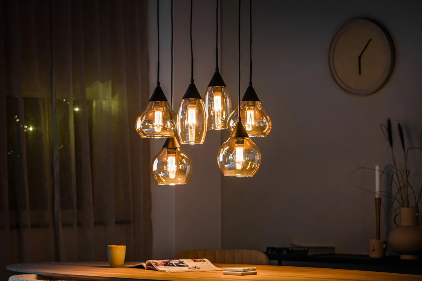 Hanglamp Grietje 6-Lichts Amber Glas - Giga Meubel