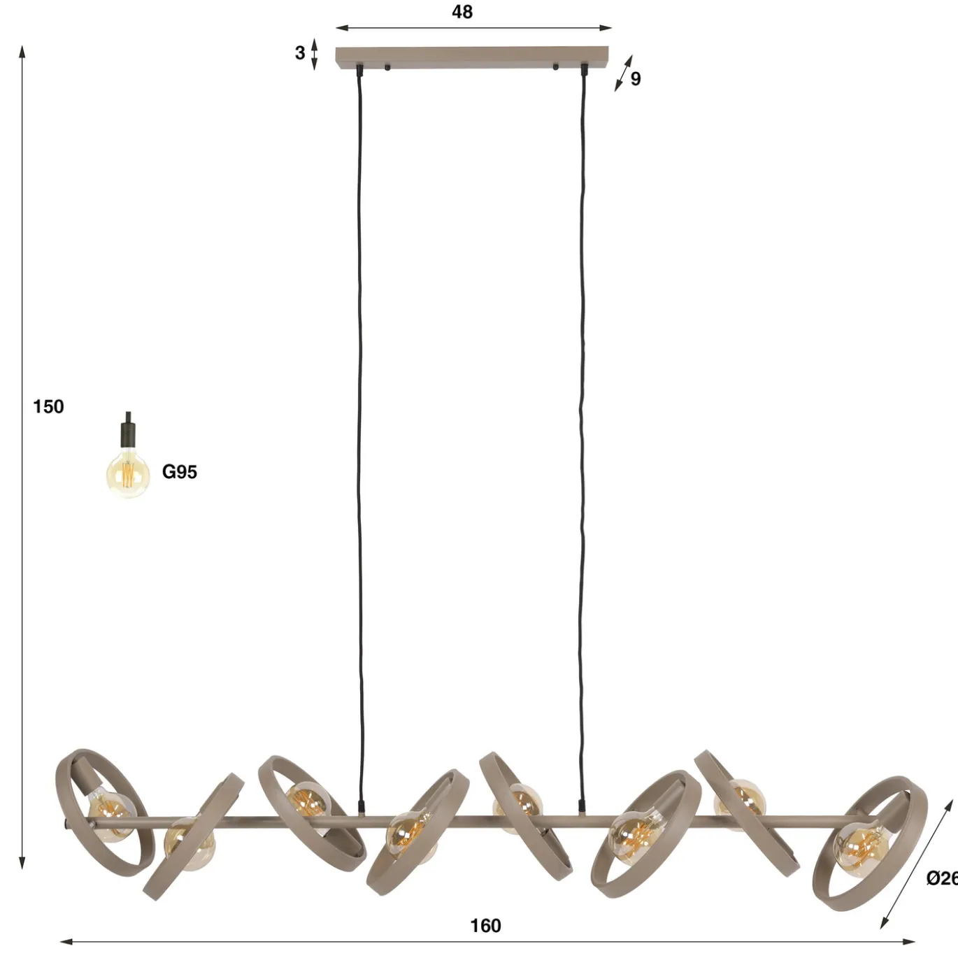 Hanglamp Hover 8-lichts Beige - Giga Meubel