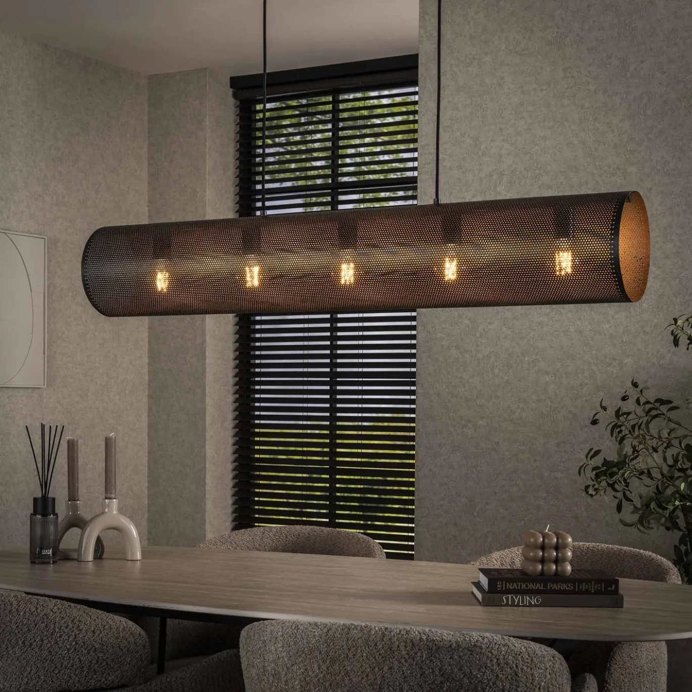 Hanglamp Koker 5-Lichts Mesh Zwart - Giga Meubel