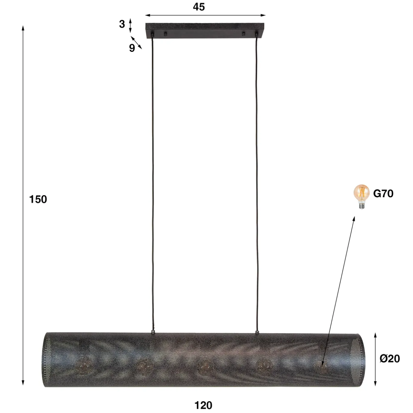 Hanglamp Koker 5-Lichts Mesh Zwart - Giga Meubel