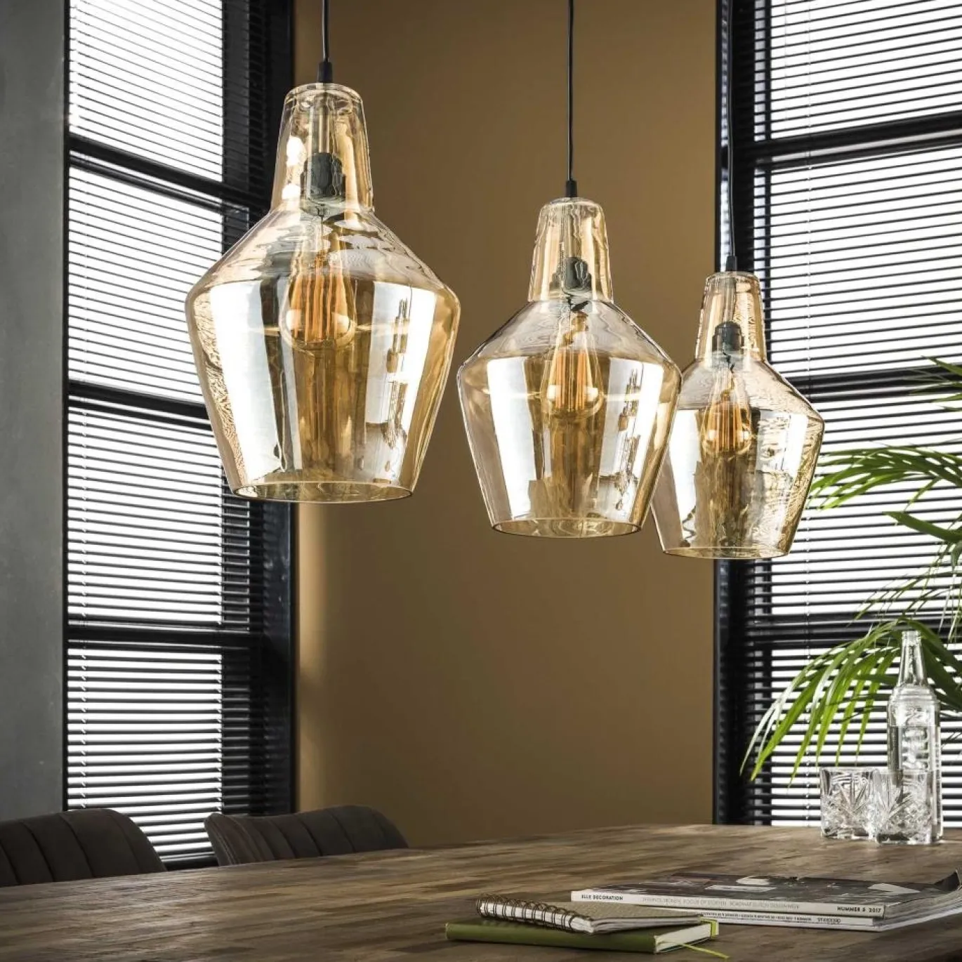 Hanglamp 3L Amber Glas Kegel - Giga Meubel