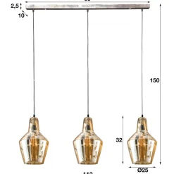 Hanglamp 3L Amber Glas Kegel - Giga Meubel