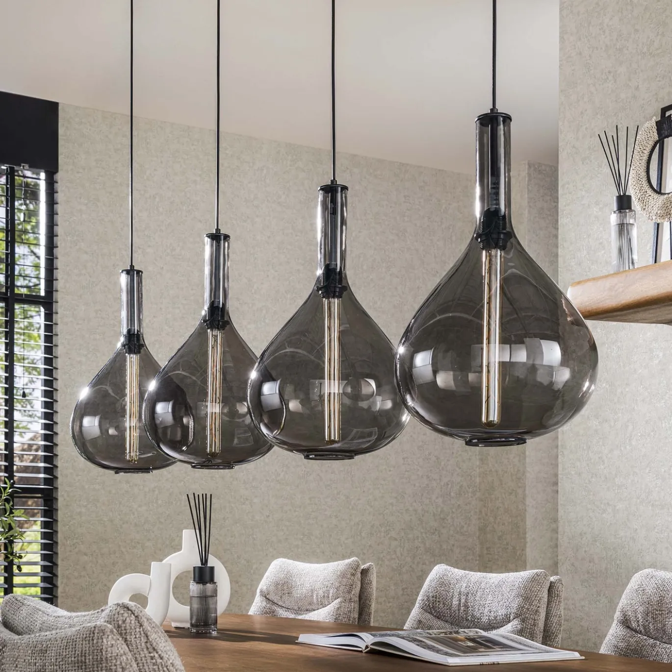 Hanglamp 4L Drop Smoke Glas Artic Zwart - Giga Meubel