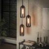 Hanglamp 3-Lichts Getrapt Smoke Glas Geperforeerd Staal - Giga Meubel
