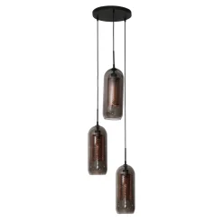 Hanglamp 3-Lichts Getrapt Smoke Glas Geperforeerd Staal - Giga Meubel