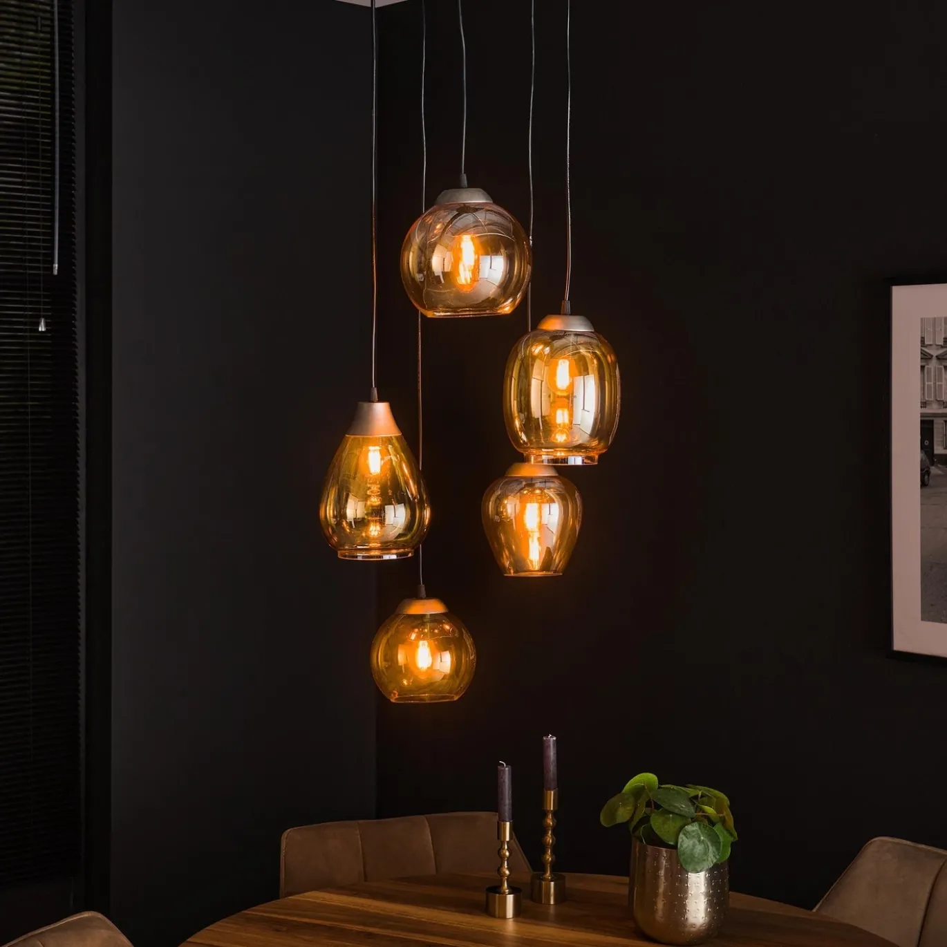 Hanglamp 5-Lichts Mix Getrapt Amberkleurig Glas - Giga Meubel