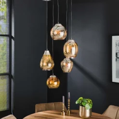 Hanglamp 5-Lichts Mix Getrapt Amberkleurig Glas - Giga Meubel