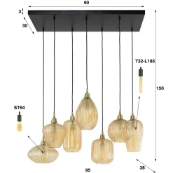 Hanglamp 7-Lichts Pattern Mix Amberkleurig Glas - Giga Meubel