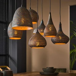 Hanglamp 7-Lichts Punch Mix Zwart Bruin - Giga Meubel