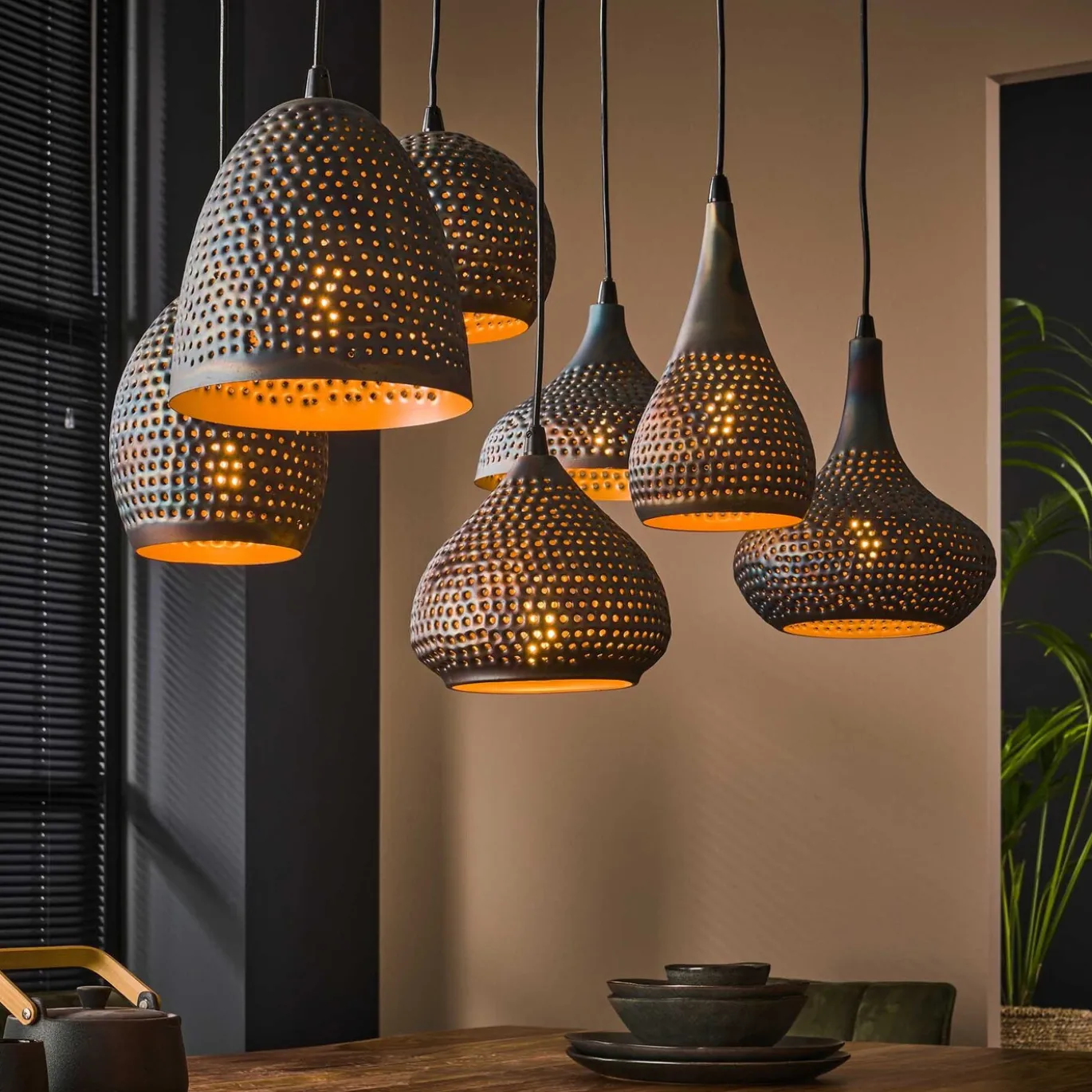 Hanglamp 7-Lichts Punch Mix Zwart Bruin - Giga Meubel