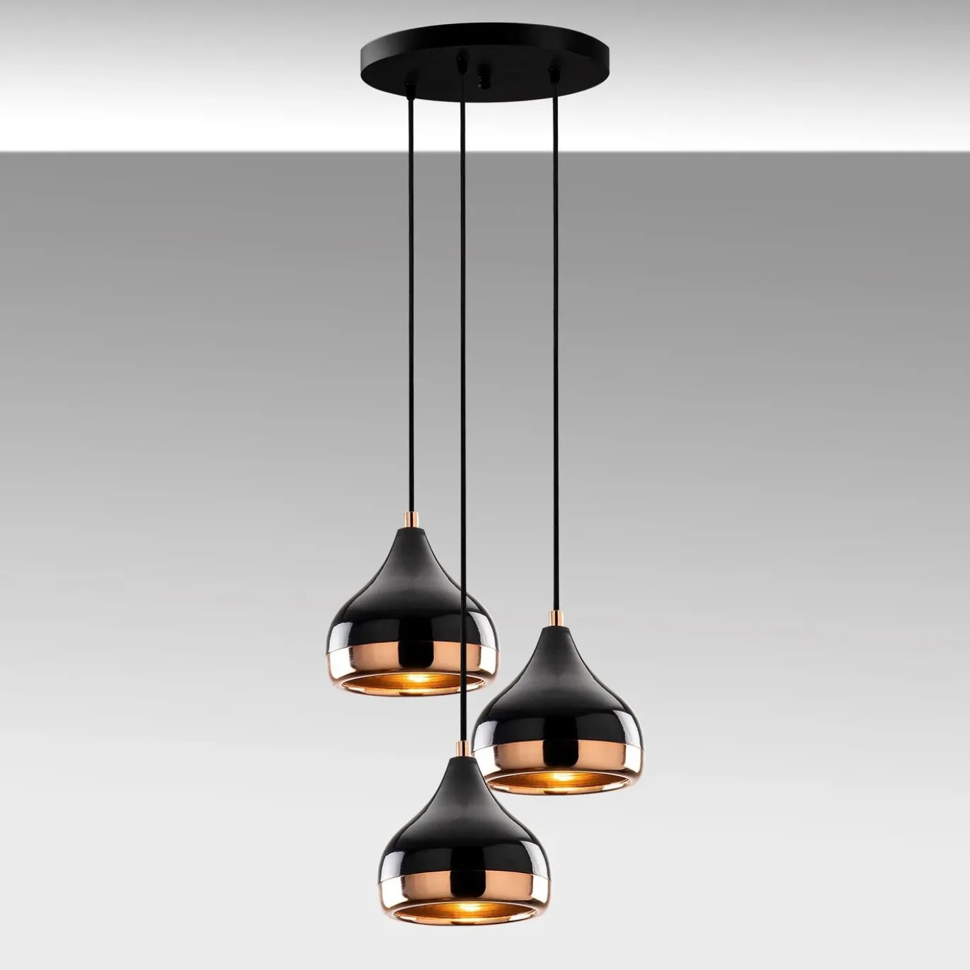 Hanglamp 3-Lichts Yildo Getrapt Metaal Zwart Koper