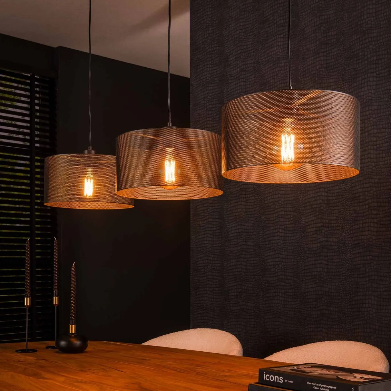 Hanglamp 3L Mesh Rond Artic Zwart - Giga Meubel