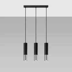 Hanglamp Loopez 3-Lichts Zwart/Chrome - Giga Meubel