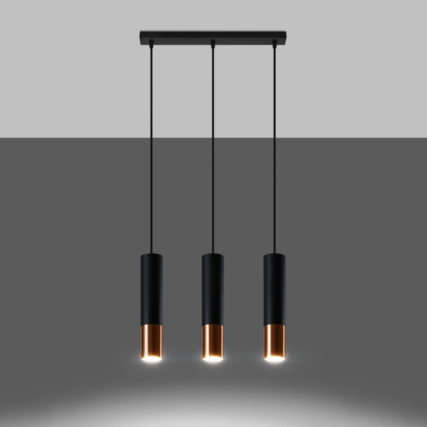 Hanglamp Loopez 3-Lichts Zwart/Koper - Giga Meubel